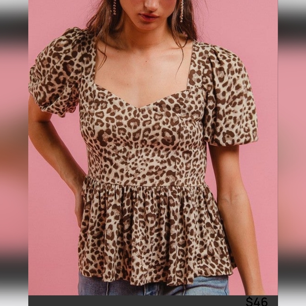 BiBi Leopard Print Peplum Top
